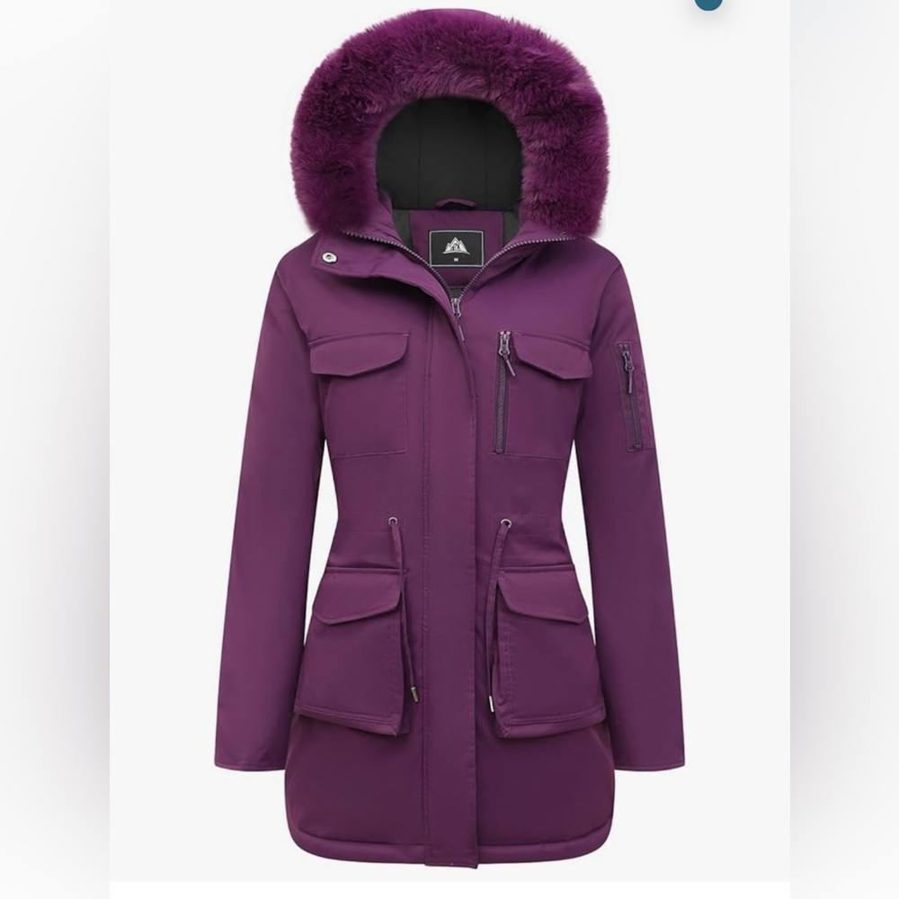 Plum Ski Jacket with Plush Hood and Weather-Resistant Fabric XXL NWT